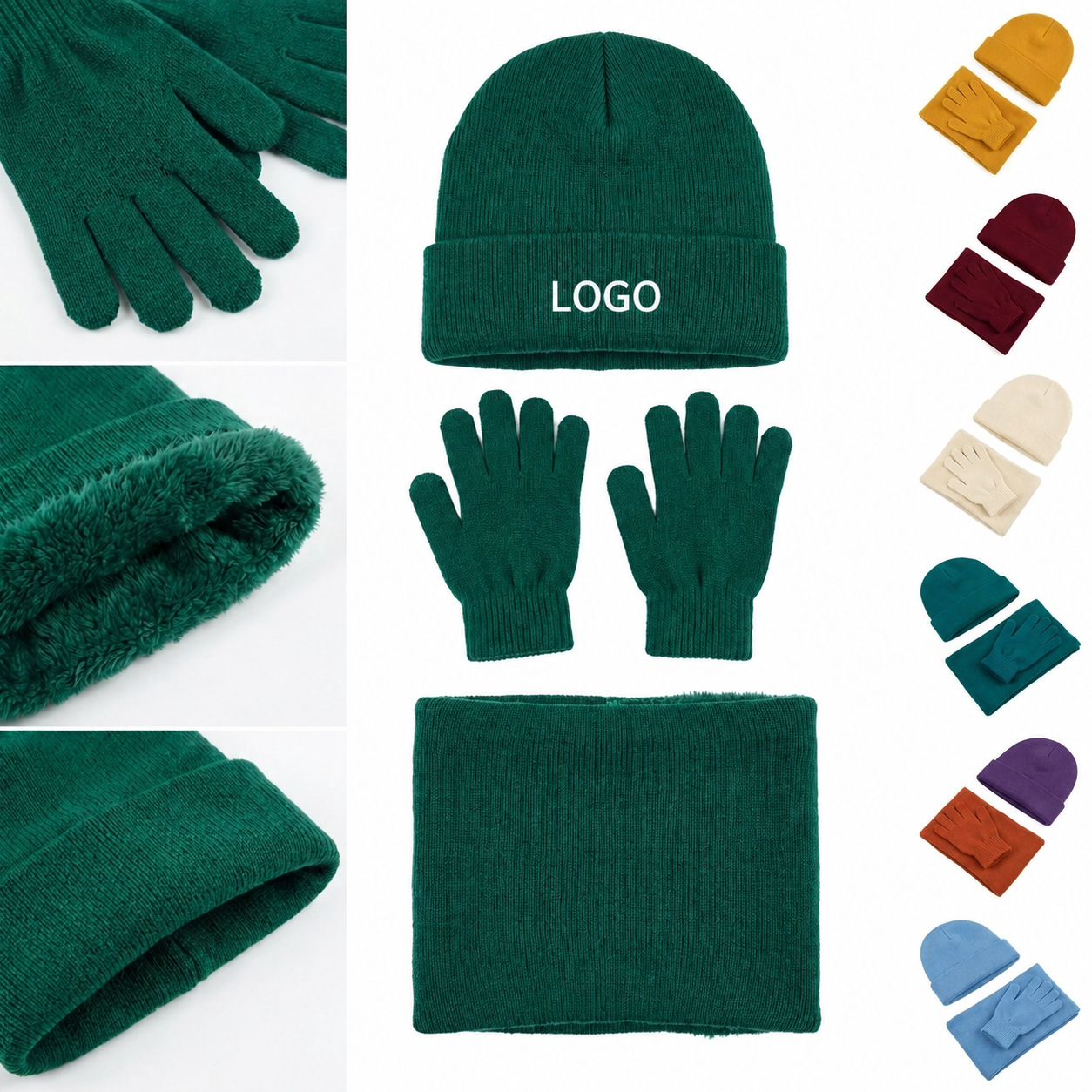 3-Piece Thermal Winter Accessories Bundle with Cuffed Beanie and Touch-Screen Gloves