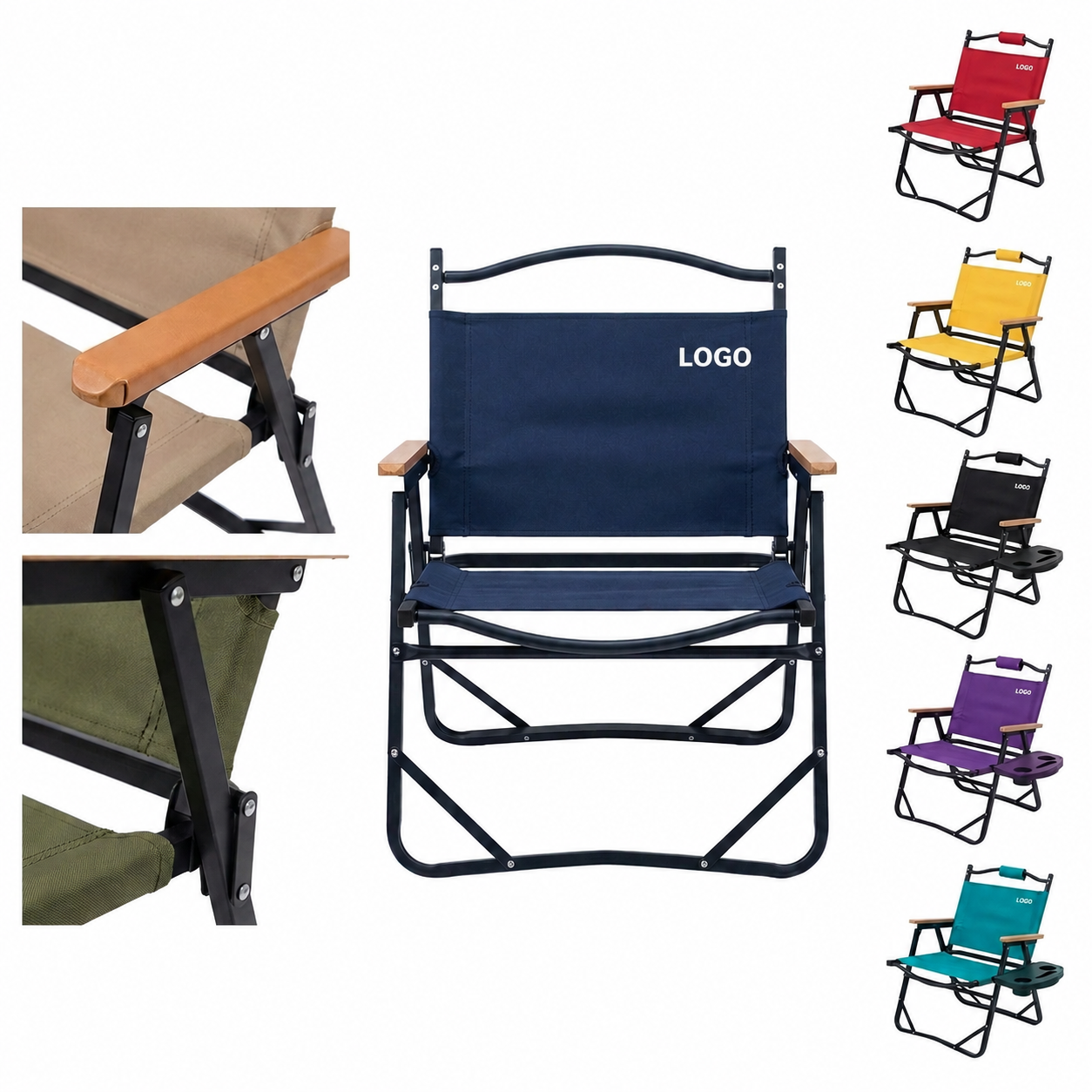 Portable Aluminum Alloy Outdoor Chair with Wooden Armrests