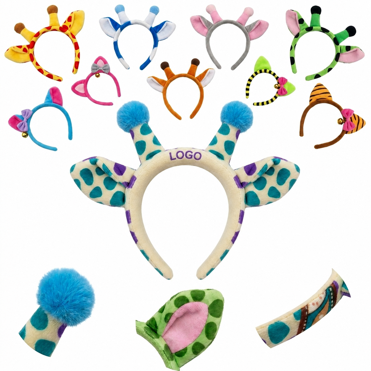 Plush Animal Themed Costume Headband Set - Multi-Color Party Accessories