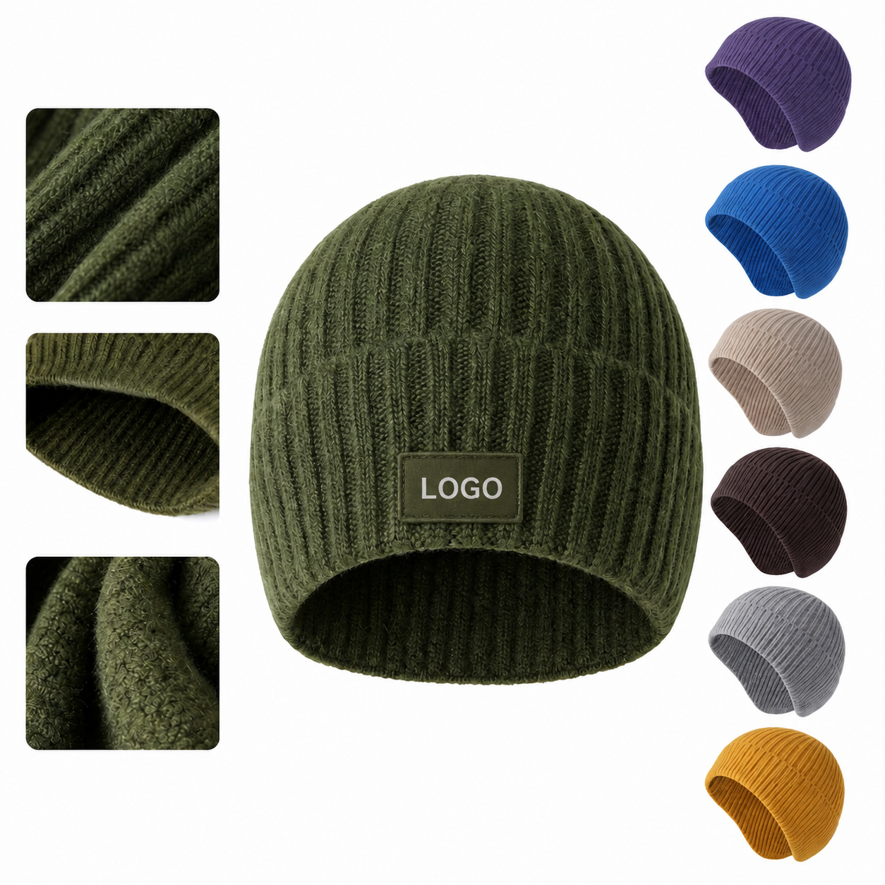 Classic Ribbed Knit Cuffed Beanie with Logo Patch