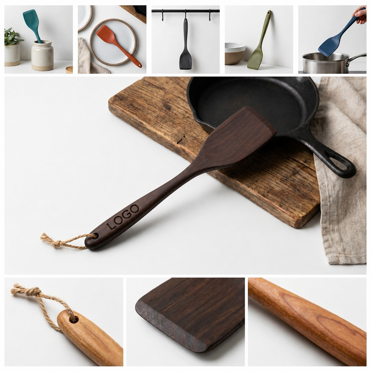 Ergonomic Natural Hardwood Kitchen Turner with Extended Handle